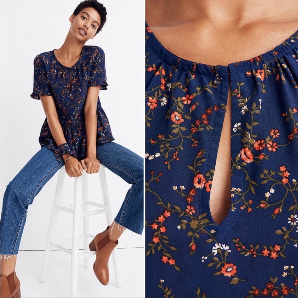 Madewell Silk Stanza Ruffle Hem Blouse Top medium